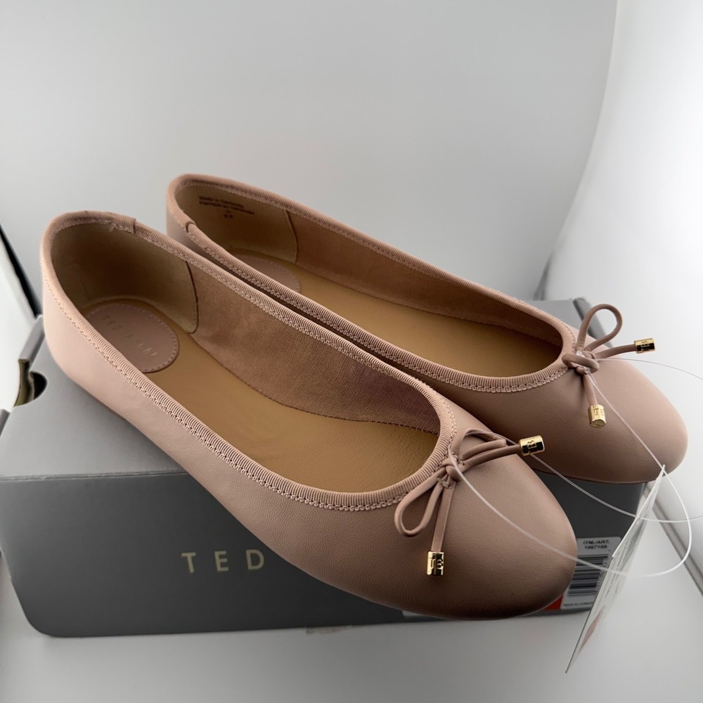 Ted Baker Ballet Flats Women 8.5 Pink NIB Bow Gold Hardware 1967199 Classic Chic - Picture 3 of 8